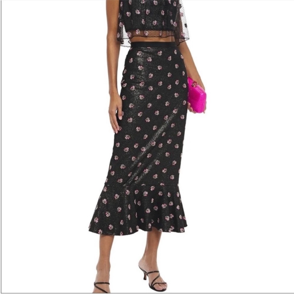 NWT Saloni Aidan sequined chiffon and embroidered point d'esprit flare s…